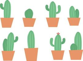 conjunto de cactus en ollas plano ilustración vector