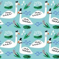 Swan Birds Seamless Kids Pattern vector