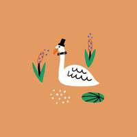 Cute Swan with reed for kids print vector