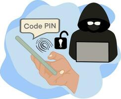 Hacker and Cyber criminals Phishing and fraud. Online scam and steal. Hacker sitting at the desktop and phishing stealing private Vector illustration