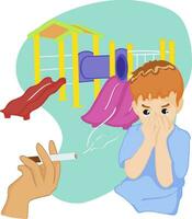 Cartoon hand drawing smoking in public is dangerous for children and people around them. Vector illustration World No Tobacco Day