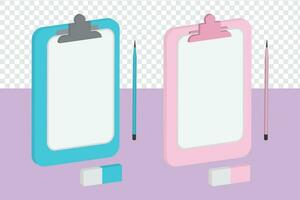 3d paper clipboard white sheet checklist pencil and eraser 3d vector illustration