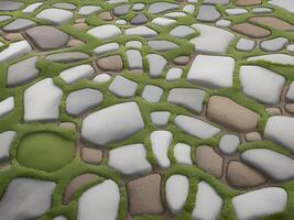 3d render of a stone floor with green grass photo