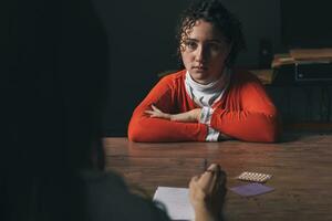 Female patient receiving contraceptive counseling in the gynecological office. photo