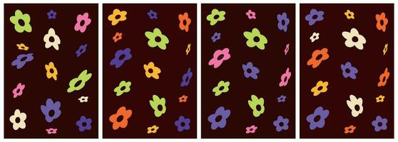 Groovy flowers daisy set.Y2k aesthetic.Groovy backgrounds.Set of colorful abstract backgrounds.Vector cards in retro psychedelic style. vector