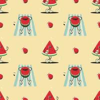 Summer retro pattern with groovy watermelons characters vector