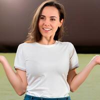 Happy smiling woman in white tshirt mockup photo