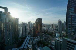Bangkok city scenery High angle view of business district with tall buildings. Bangkok, Thailand. photo