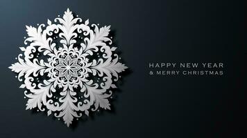 Large white snowflake on a dark background. Merry Christmas and Happy New Year. vector