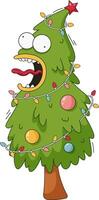 Screaming crazy Christmas tree with garland. Funny retro cartoon character in the style of old school. Christmas Character vector