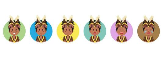 Papuasia indonesio avatar con varios expresión vector