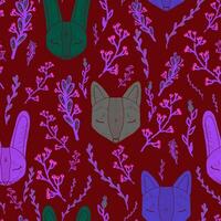 a pattern with cats and flowers on a red background vector