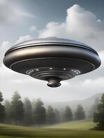 3d illustration of an alien ufo flying in the middle photo