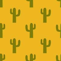 Vector western seamless pattern. Green cacti on yellow background. Wild west pattern with cactus. Desert plant.