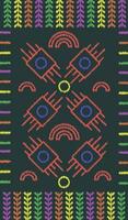 Ikat colorful embroidery on Black background. geometric modern oriental pattern Scandinavian. Aztec style vector