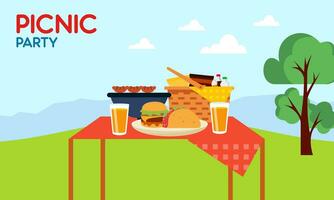 Picnic party celebration scene illustration vector