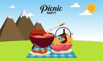 Picnic party celebration scene illustration vector