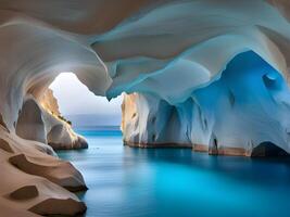 increíble azul laguna con blanco acantilados en santorini, Grecia. foto