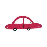 Cute red car, cartoon flat vector illustration isolated on white background. Hand drawn automobile drawing, great for kids and nursery designs.