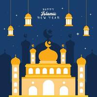 flat design vector happy islamic new year ramadan kareem illustration template