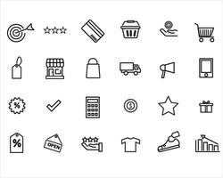 compras comercio electrónico línea íconos colocar. compras. en línea símbolos colección iconos vector