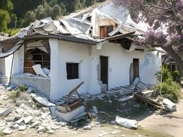 destroyed house on the earthquake, tsunami attack photo