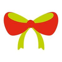 Red and Green baby bow tie icon. Flat illustration of color ribbon bow. Vector icon for web isolated on white. Birthday and Holiday Decoration, Design element. Cute and Festive art.