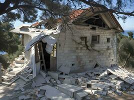 destroyed house on the earthquake, tsunami attack photo