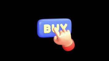 Buy Button 3D animation, featuring 3 animation styles, rotating, looping, and in-out. Can be cut into 3 clips, all looping. MOV ProRes 4444 video format, 4K resolution, with alpha channel background.