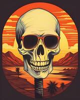 Halloween skeleton vintage sunset Illustration Retro color 2D Background photo