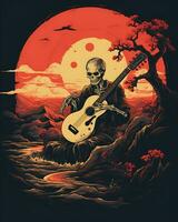 Halloween skeleton vintage sunset Illustration Retro color 2D Background photo