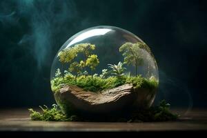 World environment and earth day concept with globe, nature and eco friendly environment. photo