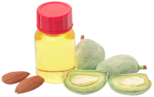 Green and peeled almond and essential oil png