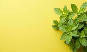 Close-up of fresh mint leaves. AI Generative photo