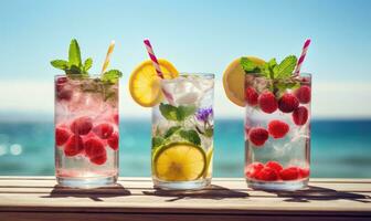 Assorted colorful beverages. Created by AI photo