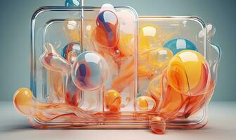 Vibrant 3D of swirling liquid in a glass vessel. AI Generative photo
