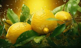 Splashing fresh citrus fruit concept. Created by AI photo