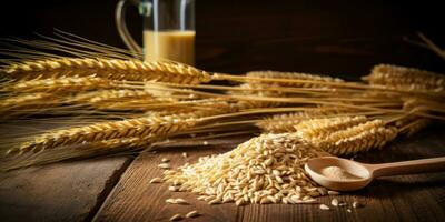 Close-up of wheat grains. AI Generative photo