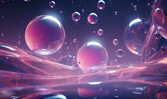 Ethereal scene of water bubbles in a dark backdrop. Created by AI photo