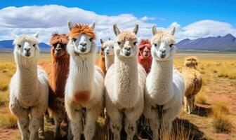 Group of llamas grace the vast Bolivian desert. Created with generative AI tools photo