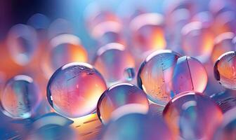 Vibrant close-up composition of colorful glass bubbles. Created by AI photo