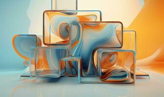 Dynamic interplay of 3D liquid forms in vibrant hues. Abstract composition. AI Generative photo