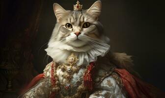 Whimsical image of a cat in royal attire. AI Generative photo