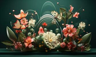 Vibrant botanical display with blossoming flowers and fluttering butterflies. Created by AI tools photo