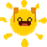 Pixel art cartoon happy sun character png