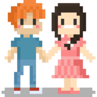 Pixel art couple character holding hand character png