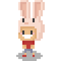 Pixel art cartoon boy with rabbit hat png