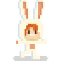 Pixel art boy with rabbit mascot suit png