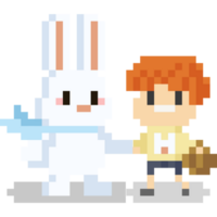 Pixel art cartoon easter rabbit and boy png