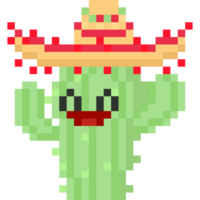 pixel art dessin animé cactus personnage avec maxican chapeau png